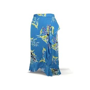 Valerie Stevens Silk Skirt Womens Size 18W‎ Faux Wrap Midi Blue Floral Romantic